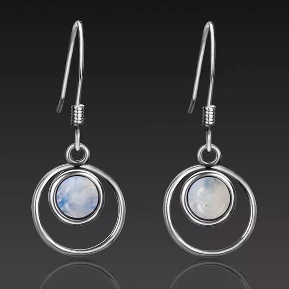 Natural moonstone French hook earrings sterling silver - Picture 3 of 4